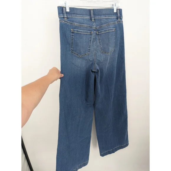 Spanx Jeans Womens Medium Blue Seamed Front Wide Leg Denim Stretch Pants Comfort - Picture 5 of 12